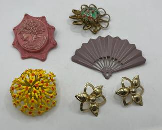 Collection Of Vintage Pins One Pair Of Earrings
