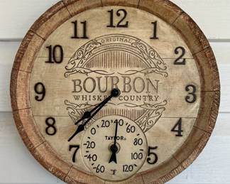 Taylor bourbon wall clock and thermometer
