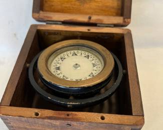 Antique brass boxed nautical compass
