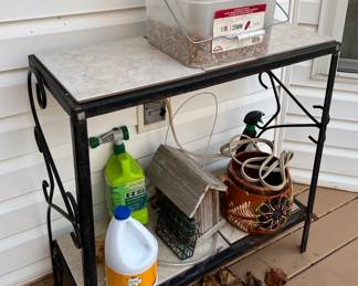 Metal and stone shelves