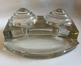 Vintage lead crystal double inkwell