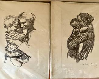 Unframed lithographs "Child in Arms" and "Mother and Child" by Kathe Kollwitz