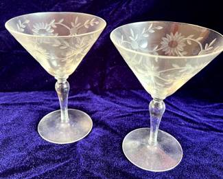 Etched floral martini glasses
