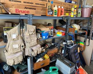 Metal shelving (boxed flooring not for sale)