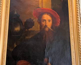 Antique copy of the portrait of Gian Galeazzo Sanvitale, Count of Fontanellato by Parmigianino (1524) in ornate gold frame. *Note: The original painting is in the Capodimonte Museum in Naples. This rendering has been in the family for several decades and is believed to have been painted by an Italian art student in the 1800s.*