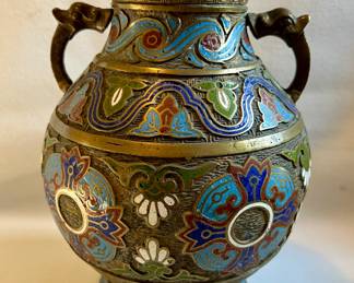 Japanese Champleve enamel on brass vase