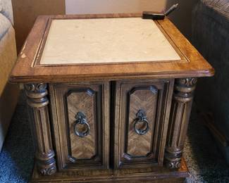 Wood end table with Marble inset