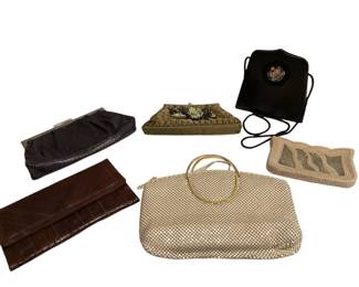 ROHU534 Vintage Evening Bags Black leather with embroidered emblem on front and cord shoulder strap; Heavy Japanese seed pearl clutch by Debbie;&nbsp;
