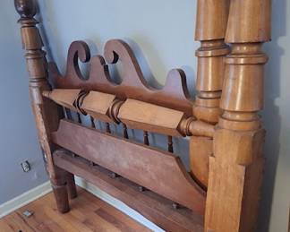 Antique solid wood four poster bed, full size.