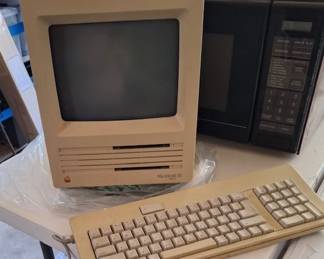 Original Macintosh monitor, keyboard and hard drive