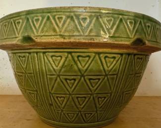 Vintage green yellow ware mixing bowl