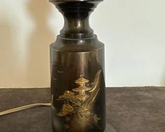 Detail of Japanese brass etched lamp
