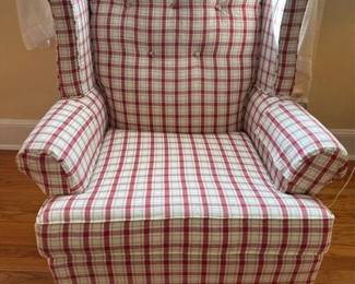 Plaid wingback chair, two available
