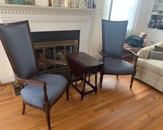 Pair of Angular High Back,  Arm Chairs / Mahogany Table  - good condition 