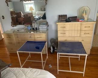 1950's 2 piece / wall mirror / pair of metal squares 3 feet x 3 feet / 1 top as is