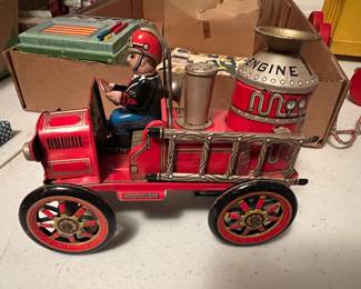 Antique Tin Litho Fire Engine with Original Box