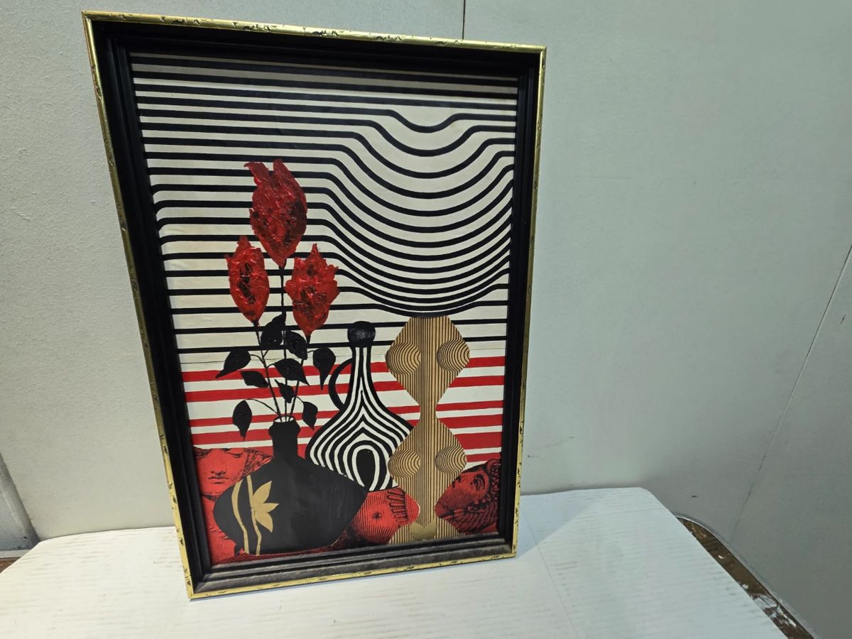 Mixed Media Surrealist Collage Painting in the Style of Fornasetti 