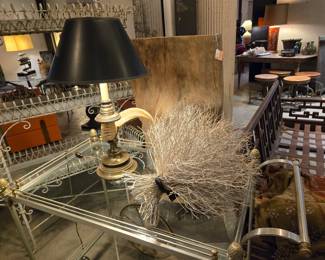 Chapman Faux Rams Head Horn& Brass Table Lamp  1970's