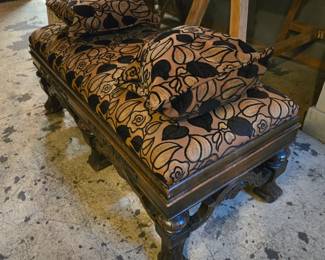 Antique Jacobean Style Carved Walnut Fireside Bench Circa 1920 -1940