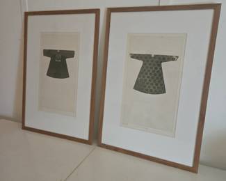 Two Framed Etchings of Traditional Chinese Costumes by Vorakorn Metmanorom