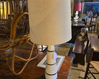 Italian Modernist Conical Form Alabaster & Walnut Table Lamp - Style of Gio Ponti - 1940 -1950