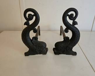 Antique Bradley & Hubbard Cast Iron Dolphin Andirons, Circa 1900