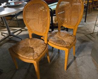 Pair of Faux Rope Carved Wood Chairs