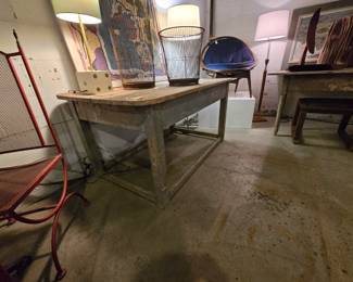 Early 19th Century Original Blue Painted Rustic Work Table