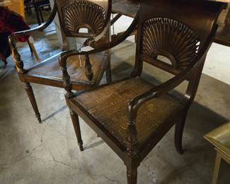 Anglo Indian Style Carved Sunburst Back Armchairs