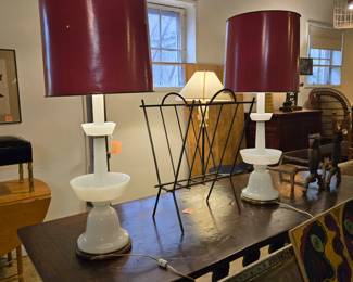 French White Opaline Glass Table Lamps Circa 1930
