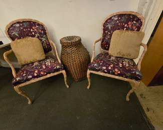 Faux Bois Carved Wood Armchairs 
Iroquois Storage Basket Circa 1900