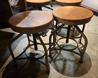 Set of 4 Toledo Industrial Adjustable Height Swivel Stools , Circa 1940