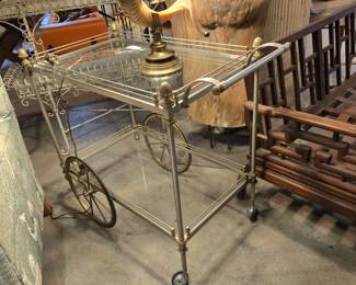 Brushed Steel & Brass Bar Cart Style  of  Maison Jansen