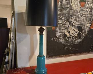 1930's French Blue Opaline Glass Table Lamp