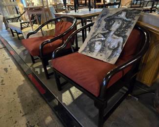 Asian Modern Lounge Chairs Style of Michael Taylor & Jean Marie Gouttin French Modernist Painting - 1960's