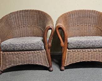 Pair of Swan Arm Wicker Chair with Cushions