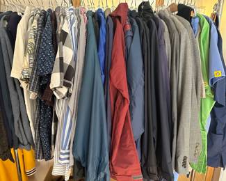 Men's Shirts, Windbreakers, Jackets, Coats, and Scrubs.