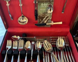 Double set of Stainless Flatware, service for 16+serving pieces in the “New Charm” patter by Lyon Stainless for International