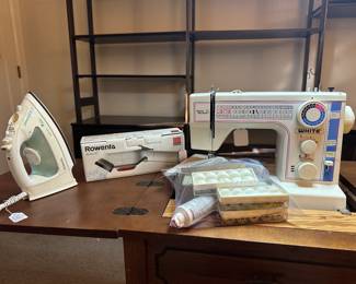 White Sewing Machine, Cabinet, and Appliances