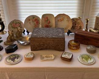 Selection of Porcelain, Clay, Ceramic, Brass, Glass, and Wood Table Decor