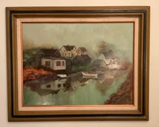 Signed Sea Village Painting