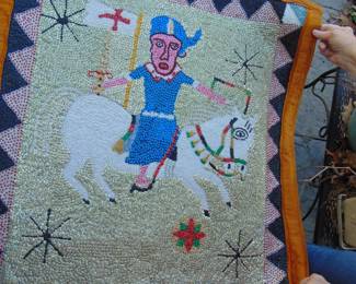 VF6: Hattian Vodou Flag, Mounted knight with Crusader flag, beaded textile, approx. 30x30"