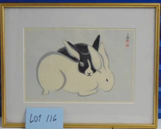 Rabbits, Japanese ink drawing.