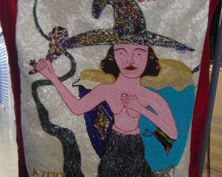 VF 16 Hattian Vodou Flag, by artist Rouly Azor, beaded textile, approx. 30x36."
