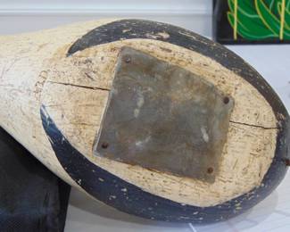 Long tail decoy, bottom with weight and carves initials in upper left hand corner.