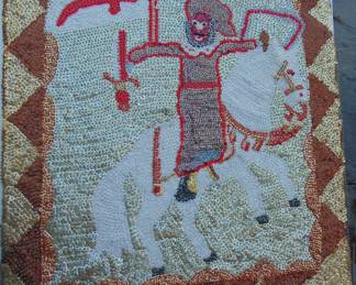 VF 5, Hattian Vodou Flag, Mounted knight w' 2 swords, beaded textile, approx. 24x24"