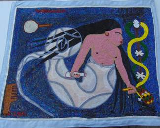 VF9: Hattian Vodou Flag, by artist Rouly Azor, Rainbow Serpent, beaded textile, approx. 30x36"