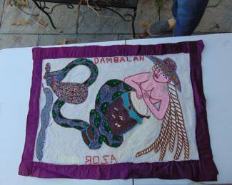 VF8: Hattian Vodou Flag, by artist Rouly Azor, Dambalah, beaded textile, approx. 30x36"