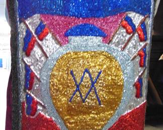 VF 22 Hattian Vodou Flag, by artist Veniel, beaded textile, approx. 30x42."