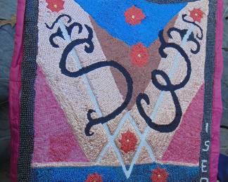 VF 14: Hattian Vodou Flag, written "Sobo Quess Ouandba Desi," beaded textile, approx 24x36"